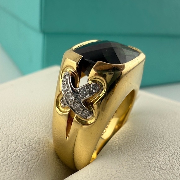 RARE Tiffany & Co. Tourmaline Cocktail Ring with Pave Diamond X Size 5.25 14g - Picture 6 of 13